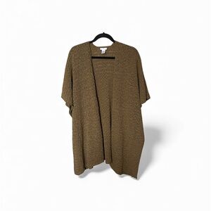 J. Jill Cotton-Blend Open Front Olive Green Cardigan Shawl Cape Kimono One Size